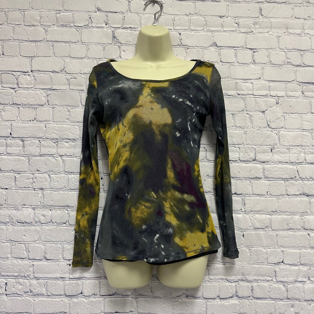 Vivienne Tam Vintage 90’s Sheer Mesh Abstract Print Long Sleeve Top Size Small